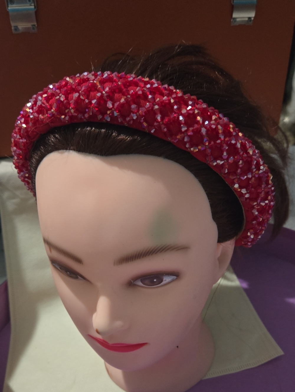 Beaded Red Padded Headband - Stylish Women's Hair Accessory
